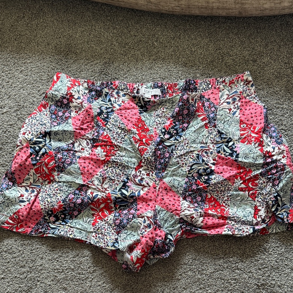 LOFT Patchwork Floral Drawstring Shorts in Pink, Navy, Cream